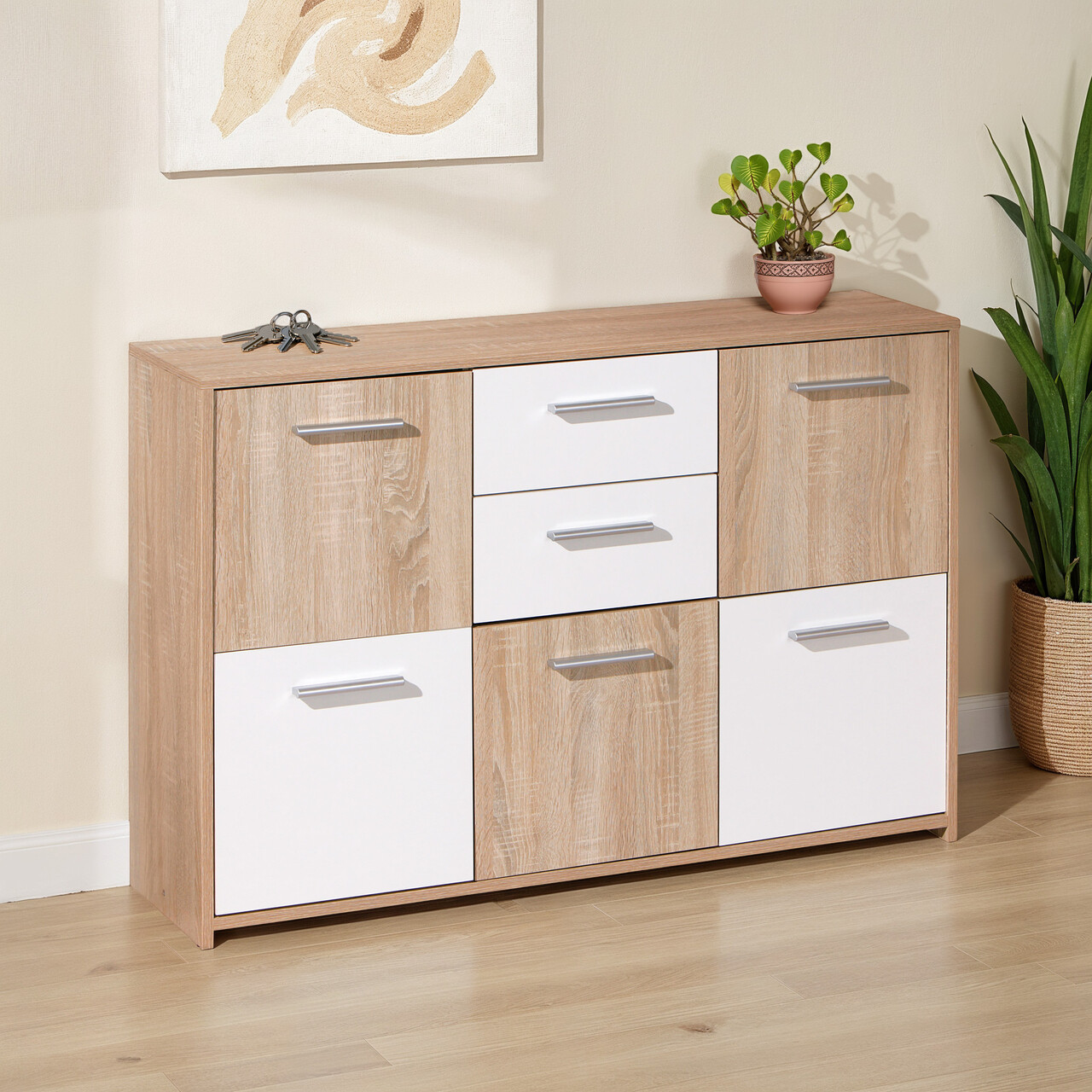 Comoda Elvezia, Inter Link, 114x30x77 cm, PAL/MDF, sonoma/alb - imagine 6